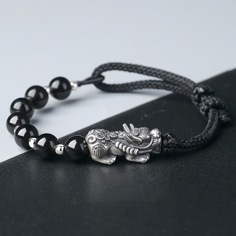 Bracelet Pixiu en obsidienne noire de 8 mm pour la force et la richesse