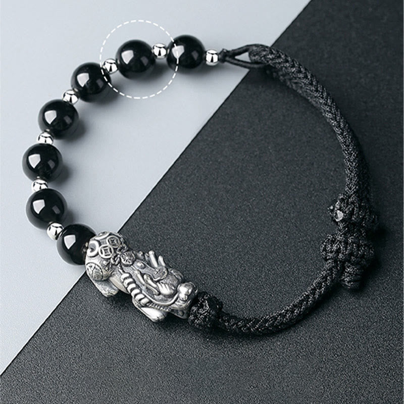 Bracelet Pixiu en obsidienne noire de 8 mm pour la force et la richesse