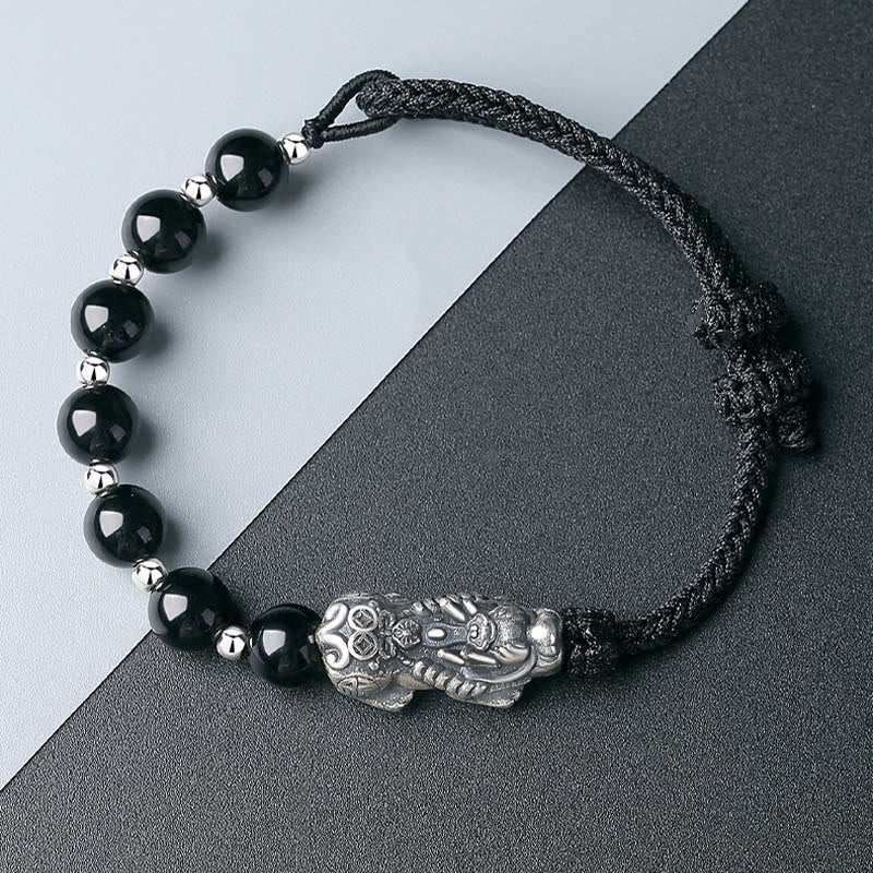 Bracelet Pixiu en obsidienne noire de 8 mm pour la force et la richesse