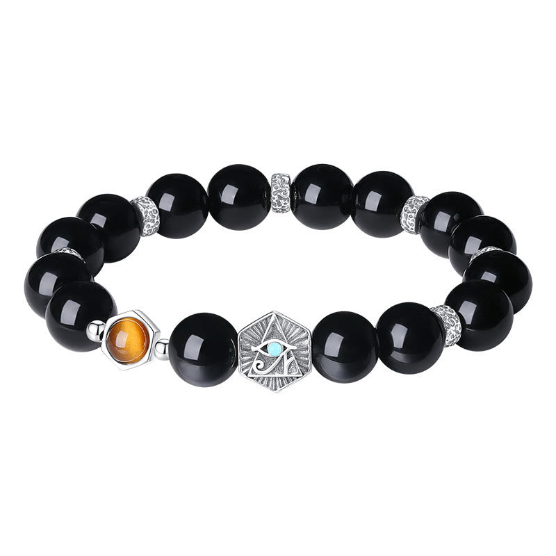 Bracelet de purification en obsidienne noire œil de tigre 8 mm