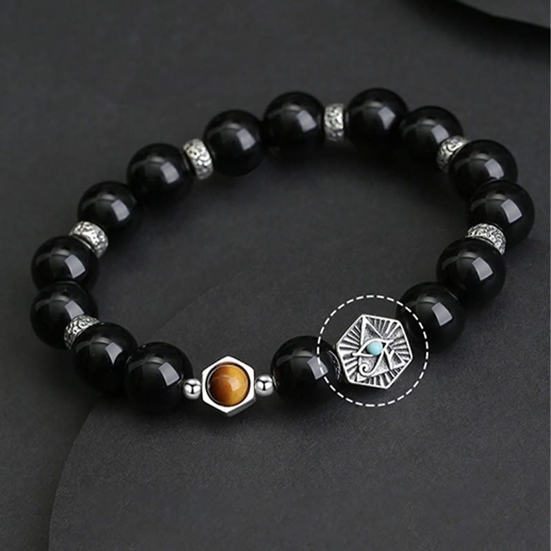 Bracelet de purification en obsidienne noire œil de tigre 8 mm