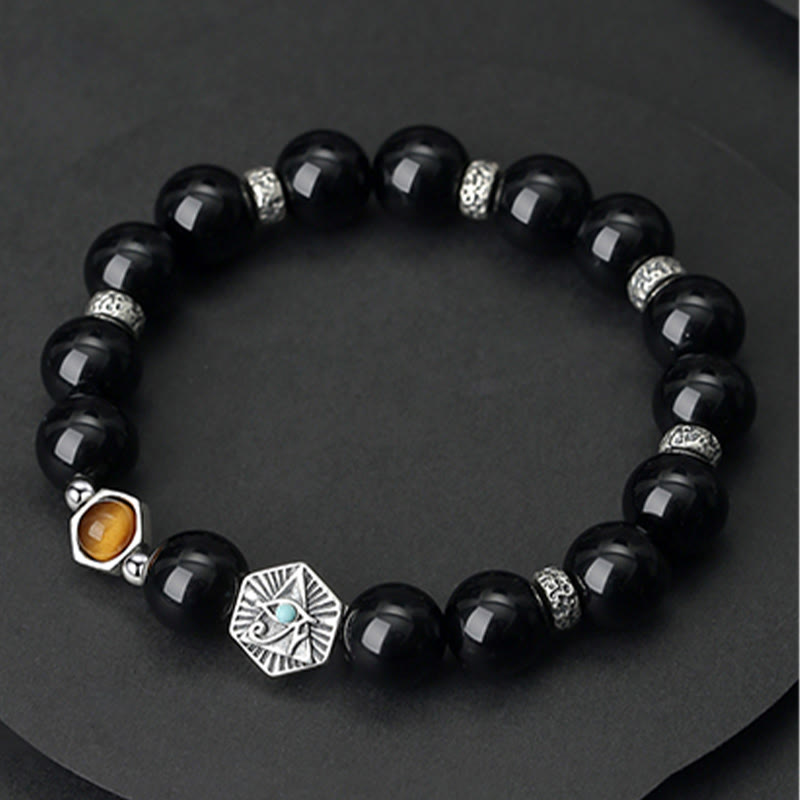 Bracelet de purification en obsidienne noire œil de tigre 8 mm