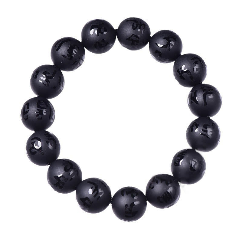 Bracelet de protection Om Mani Padme Hum en onyx noir de 8 mm