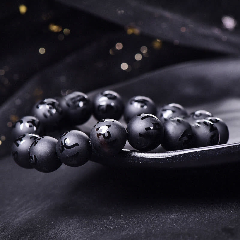 Bracelet de protection Om Mani Padme Hum en onyx noir de 8 mm