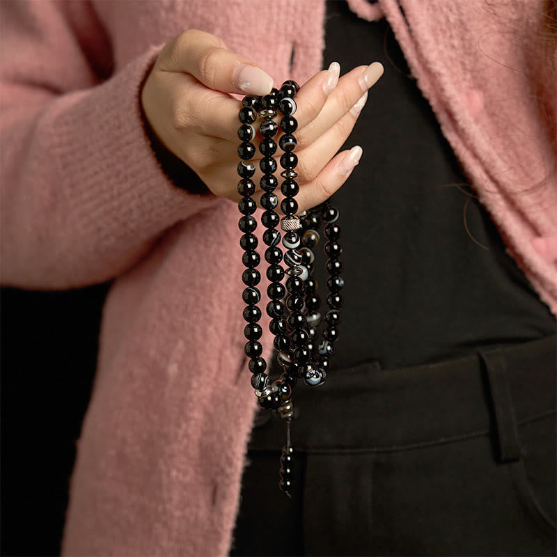 Bracelet Mala de protection en onyx noir 8 mm 108 perles