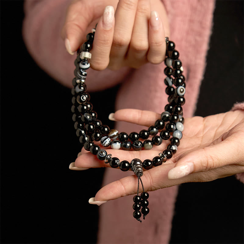Bracelet Mala de protection en onyx noir 8 mm 108 perles