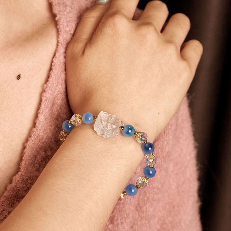 Bracelet Harmonie Renard à Neuf Queues en Agate Bleue Bonbon de 8 mm