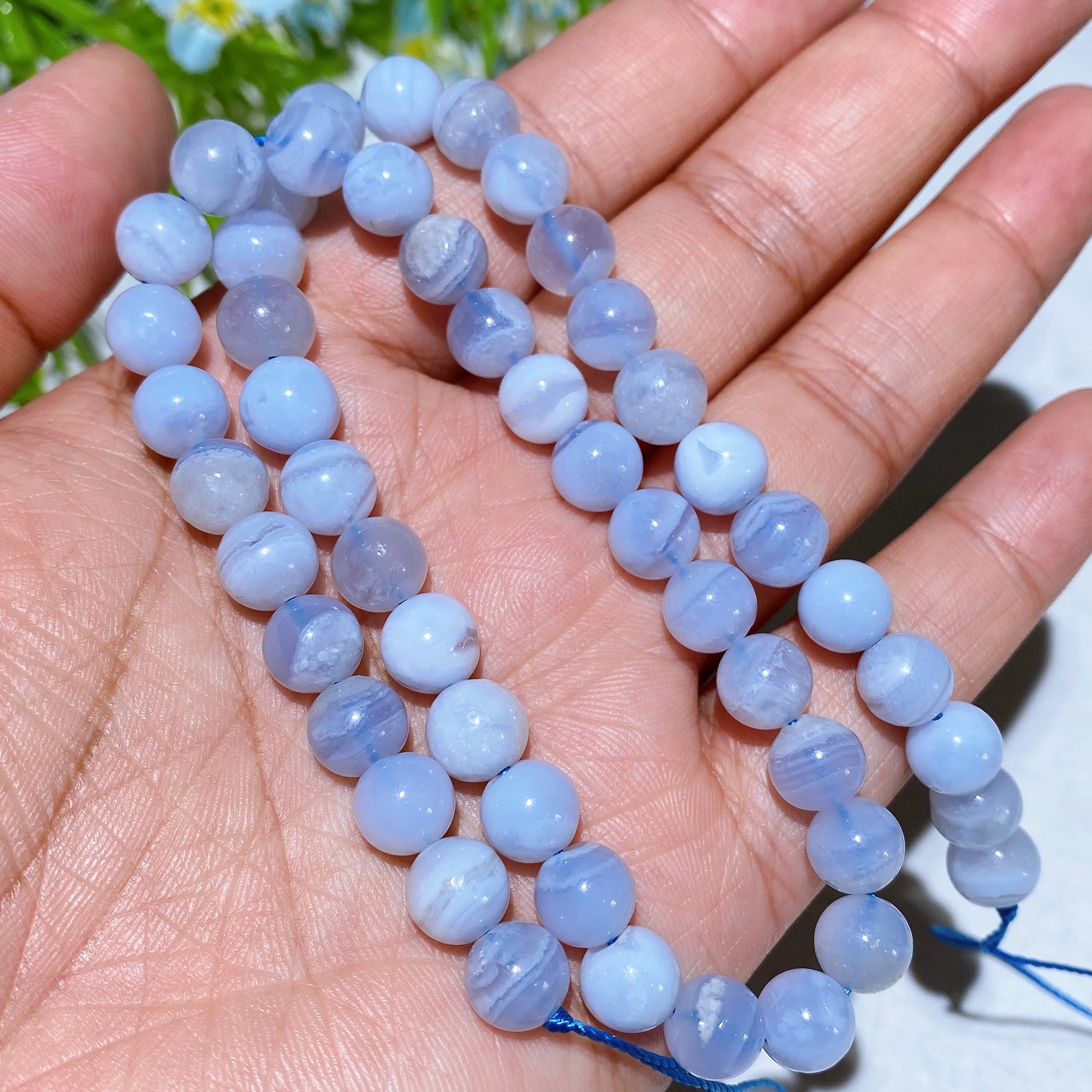 8mm Blue Lace Agate Healing Crystal Bead String