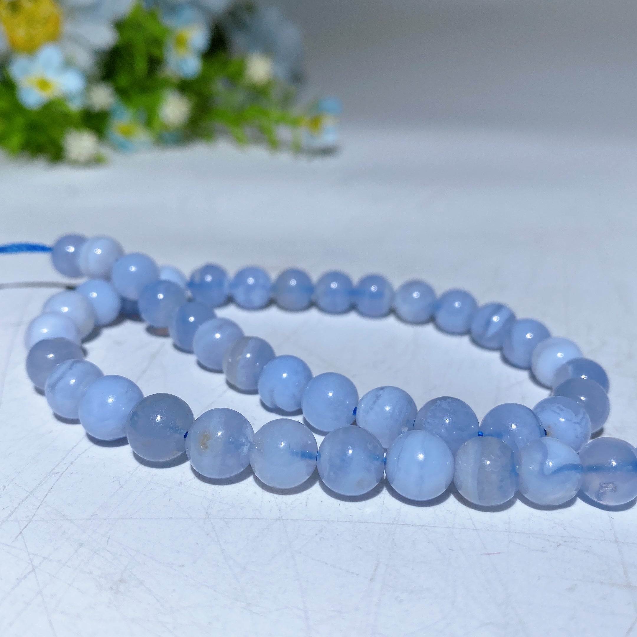 8mm Blue Lace Agate Healing Crystal Bead String