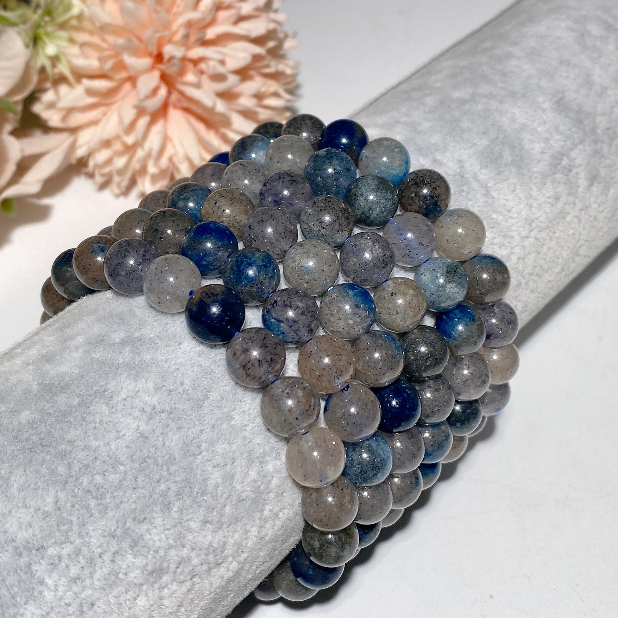 Bracelet de guérison en cristal de quartz fraise bleu de 8 mm