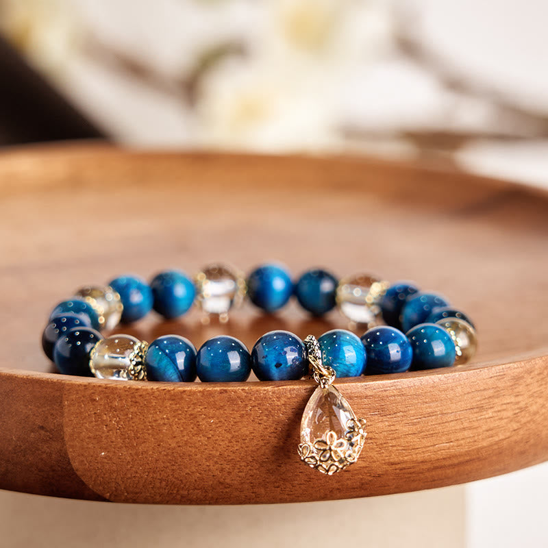 Bracelet œil de tigre bleu cristal blanc 8 mm