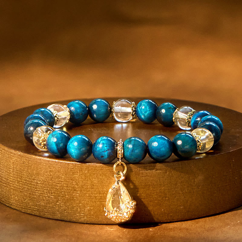 Bracelet œil de tigre bleu cristal blanc 8 mm