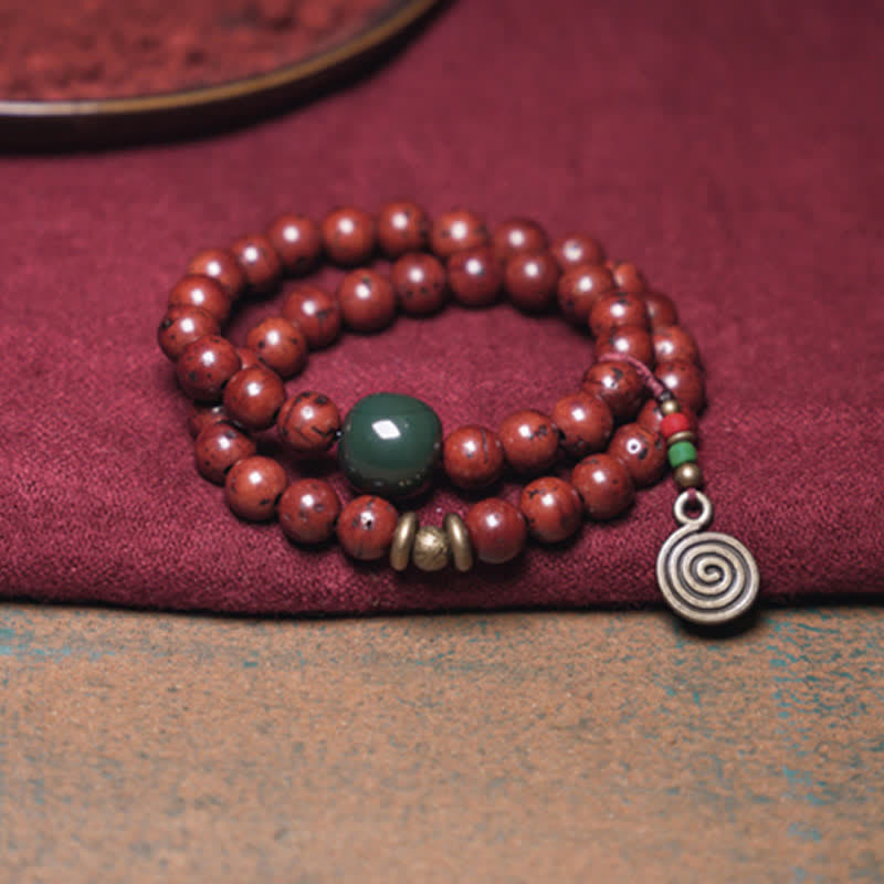 Bracelet de paix en cuivre et jade cyan Bodhi Seed de 8 mm
