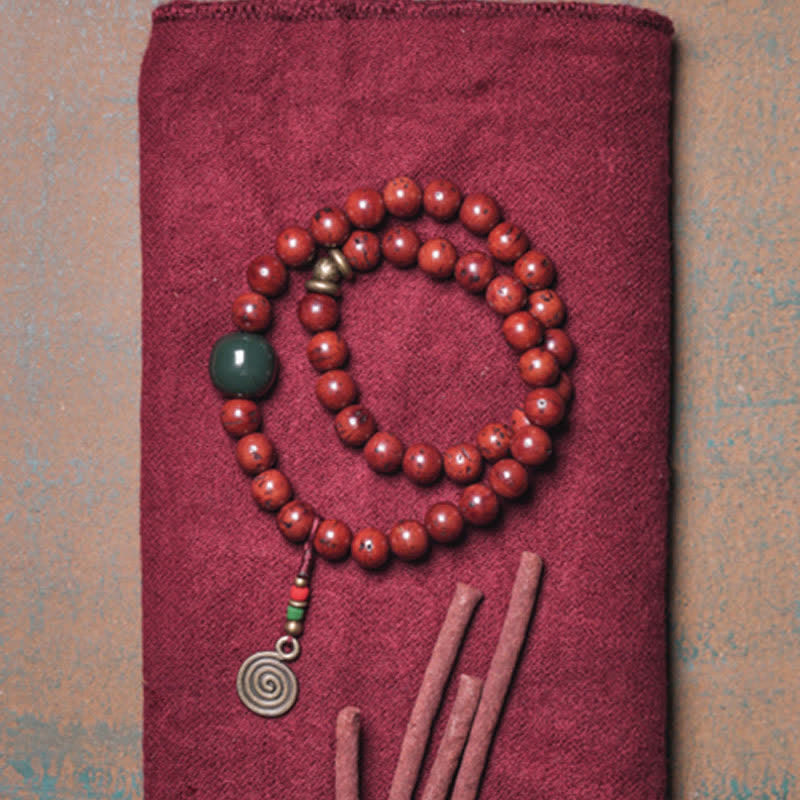 Bracelet de paix en cuivre et jade cyan Bodhi Seed de 8 mm