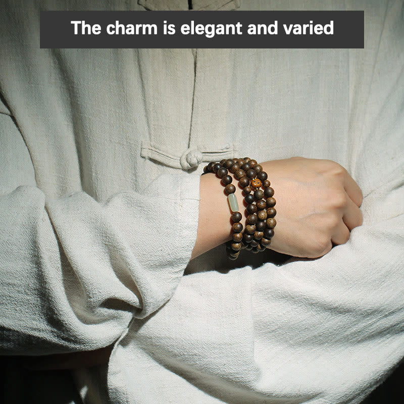 Bracelet Mala Strength en bois d'agar de Brunei, 108 perles de 8 mm