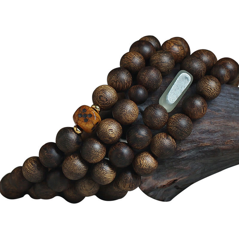 Bracelet Mala Strength en bois d'agar de Brunei, 108 perles de 8 mm
