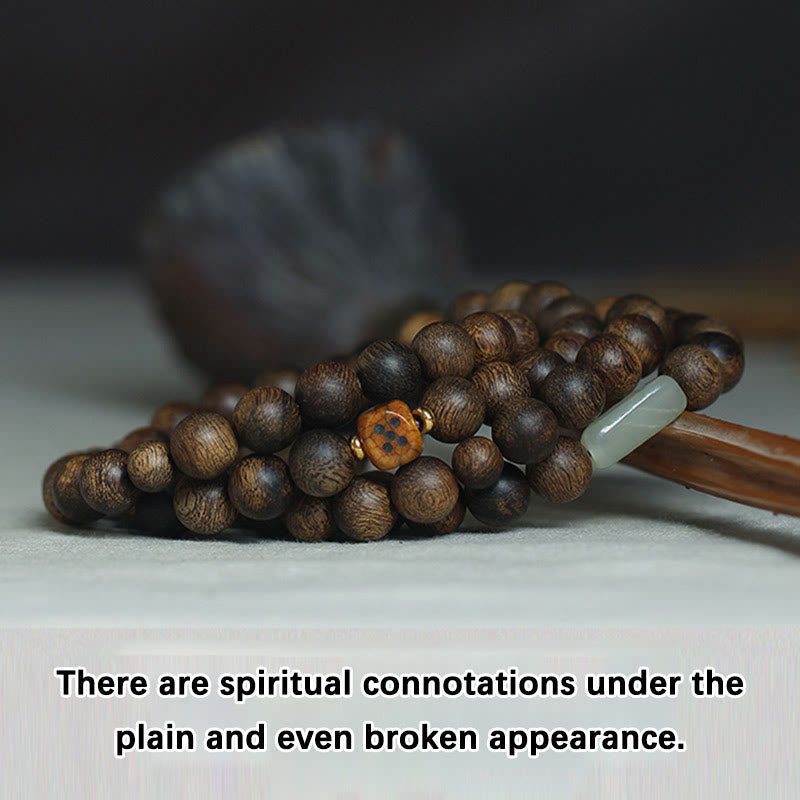 Bracelet Mala Strength en bois d'agar de Brunei, 108 perles de 8 mm