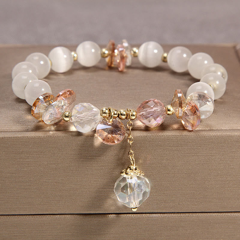 Bracelet spirituel de paix en cristal rose œil de chat de 8 mm