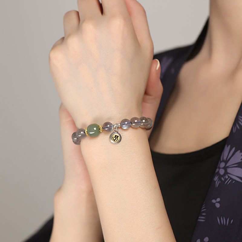 Bracelet du zodiaque chinois de 8 mm avec pierre de lune et jade Hetian pour la positivité