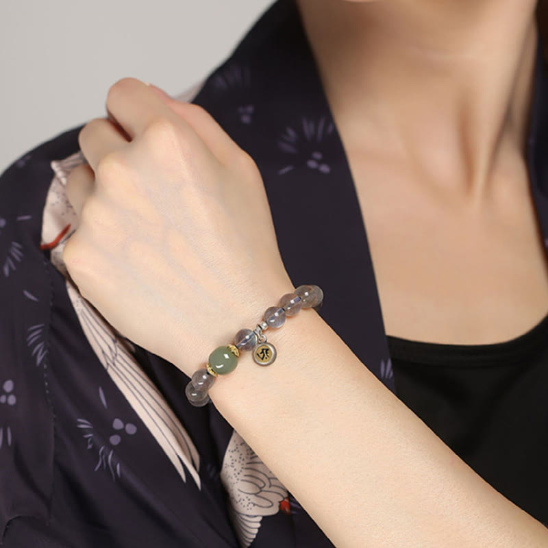 Bracelet du zodiaque chinois de 8 mm avec pierre de lune et jade Hetian pour la positivité