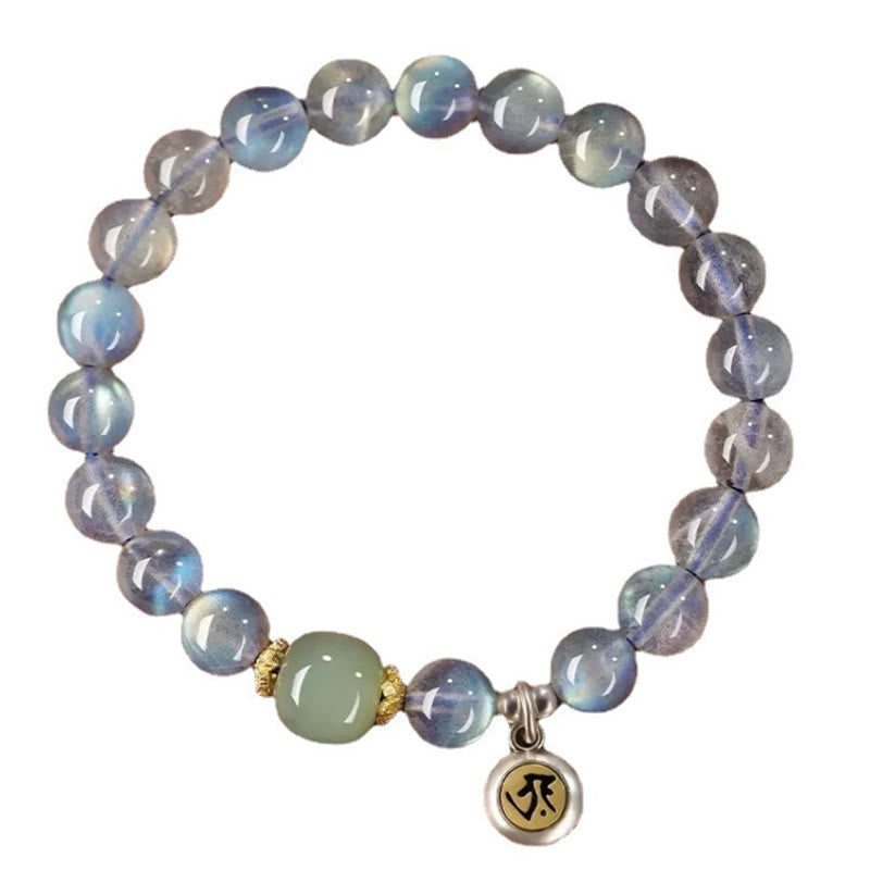 Bracelet du zodiaque chinois de 8 mm avec pierre de lune et jade Hetian pour la positivité
