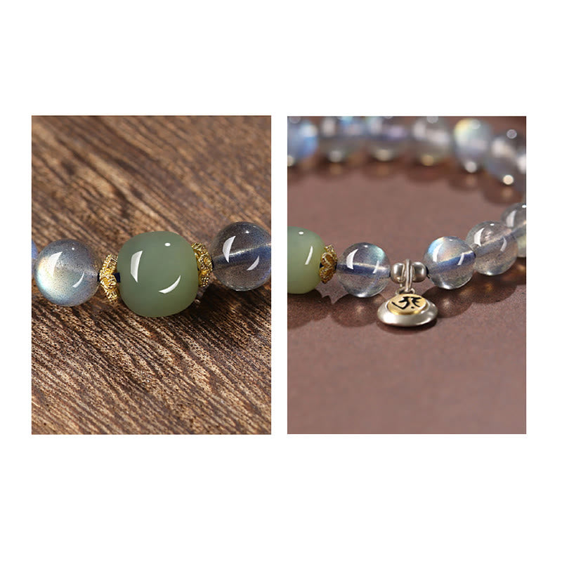 Bracelet du zodiaque chinois de 8 mm avec pierre de lune et jade Hetian pour la positivité