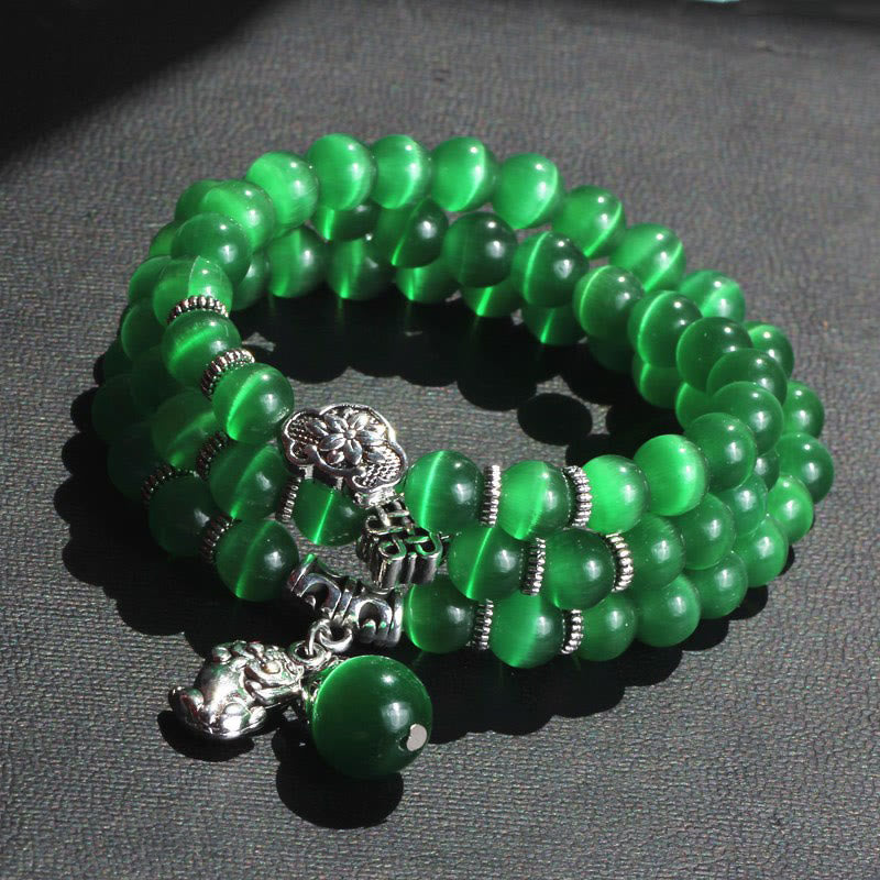 Bracelet de soutien triple tour PiXiu œil de chat en chrysobéryl de 8 mm