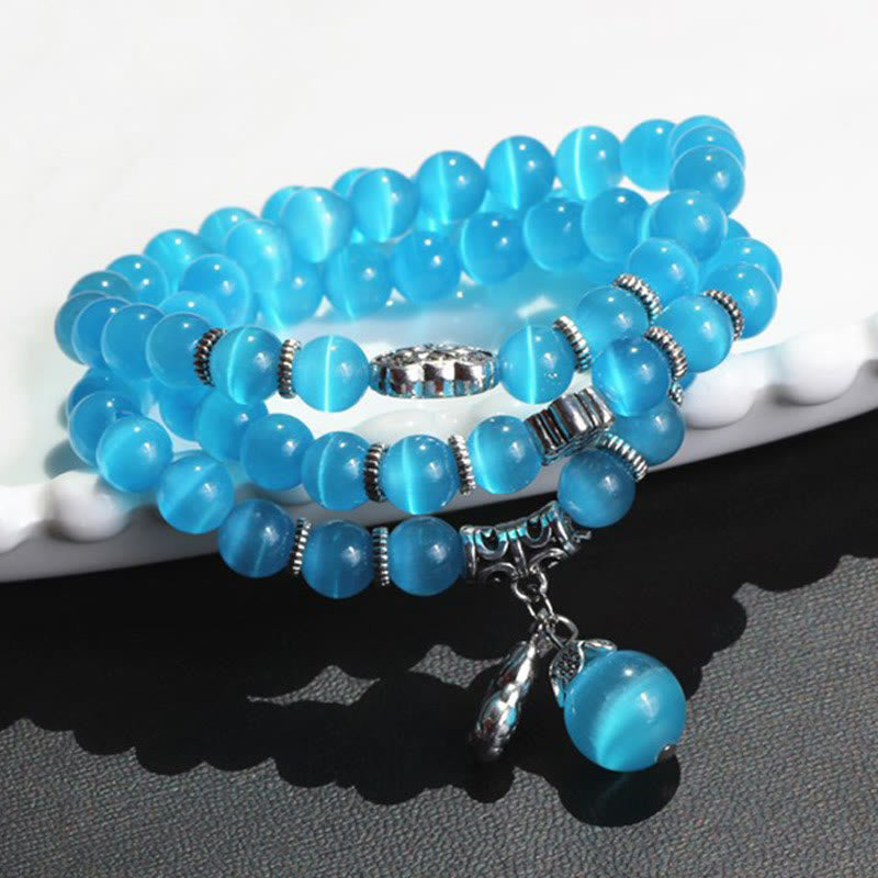 Bracelet de soutien triple tour PiXiu œil de chat en chrysobéryl de 8 mm