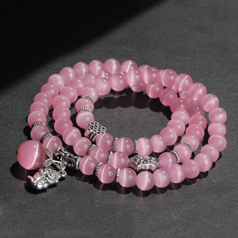 Bracelet de soutien triple tour PiXiu œil de chat en chrysobéryl de 8 mm