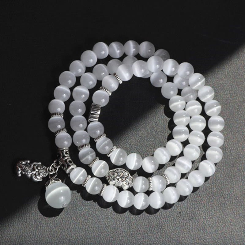 Bracelet de soutien triple tour PiXiu œil de chat en chrysobéryl de 8 mm