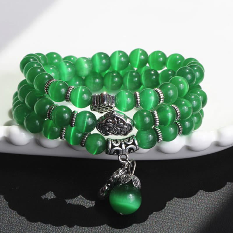 Bracelet de soutien triple tour PiXiu œil de chat en chrysobéryl de 8 mm
