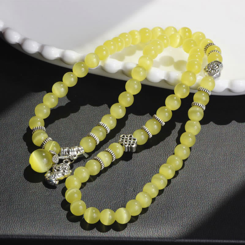 Bracelet de soutien triple tour PiXiu œil de chat en chrysobéryl de 8 mm