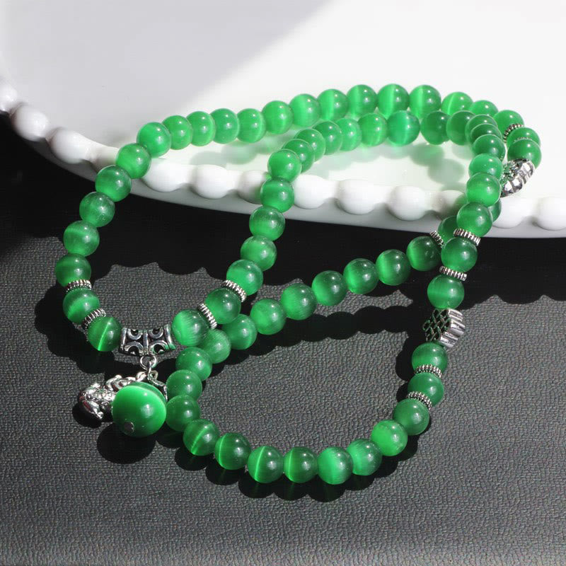 Bracelet de soutien triple tour PiXiu œil de chat en chrysobéryl de 8 mm