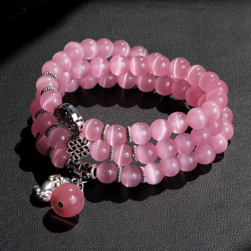 Bracelet de soutien triple tour PiXiu œil de chat en chrysobéryl de 8 mm