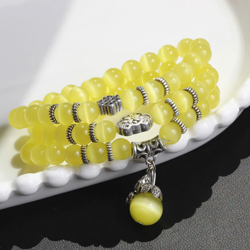Bracelet de soutien triple tour PiXiu œil de chat en chrysobéryl de 8 mm