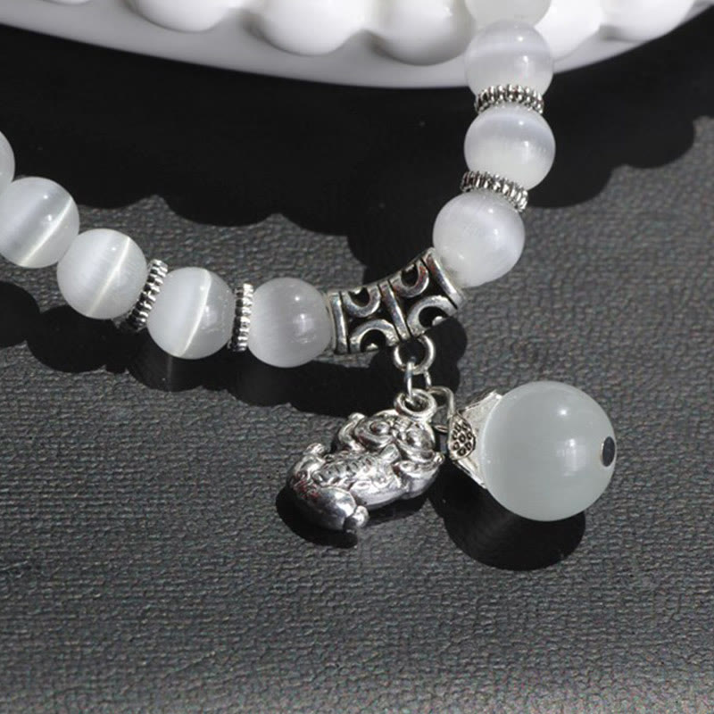 Bracelet de soutien triple tour PiXiu œil de chat en chrysobéryl de 8 mm