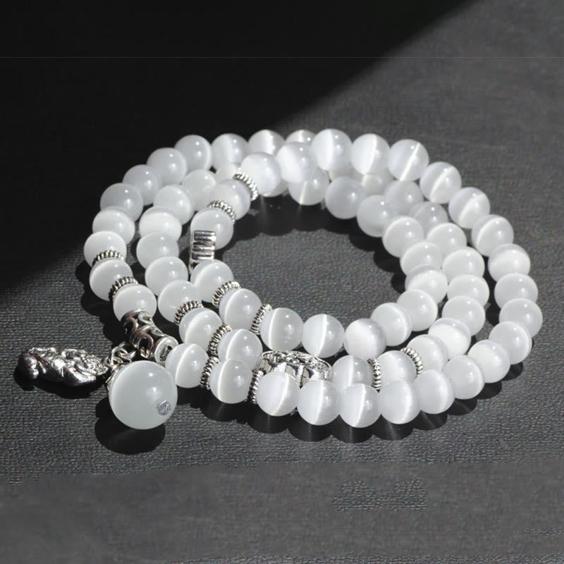 Bracelet de soutien triple tour PiXiu œil de chat en chrysobéryl de 8 mm