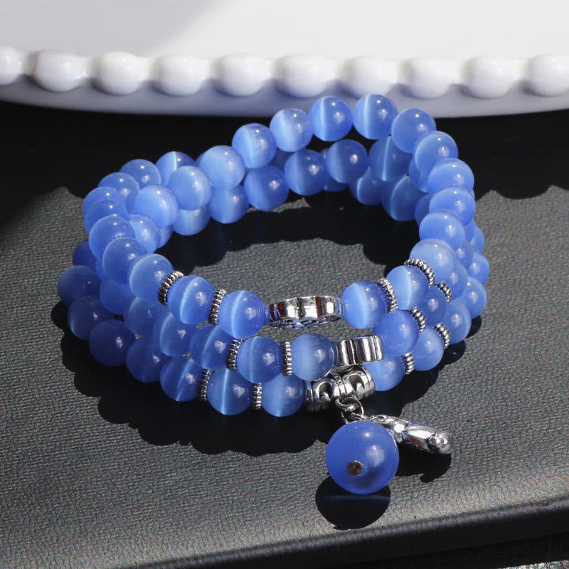 Bracelet de soutien triple tour PiXiu œil de chat en chrysobéryl de 8 mm