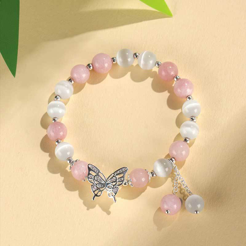 Bracelet d'amour en chrysobéryl œil de chat et calcédoine 8 mm