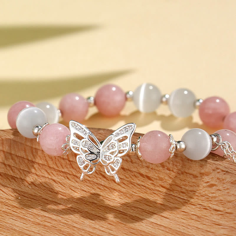 Bracelet d'amour en chrysobéryl œil de chat et calcédoine 8 mm