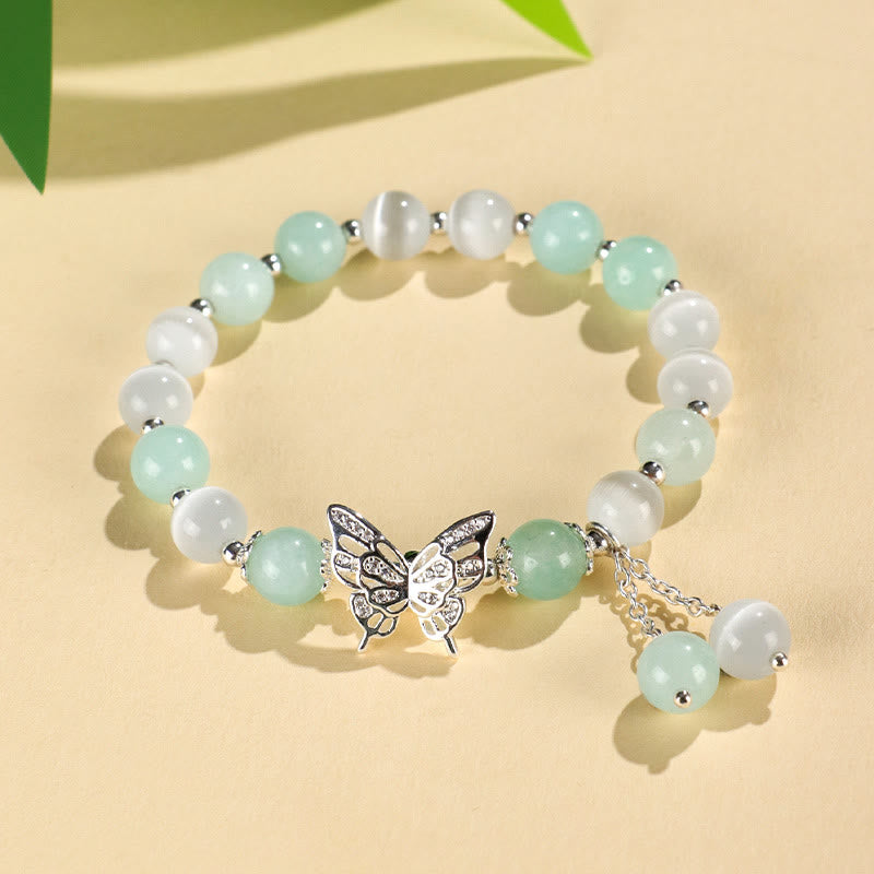 Bracelet d'amour en chrysobéryl œil de chat et calcédoine 8 mm