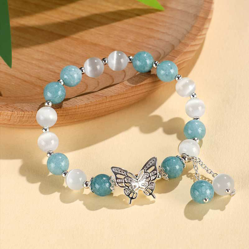 Bracelet d'amour en chrysobéryl œil de chat et calcédoine 8 mm
