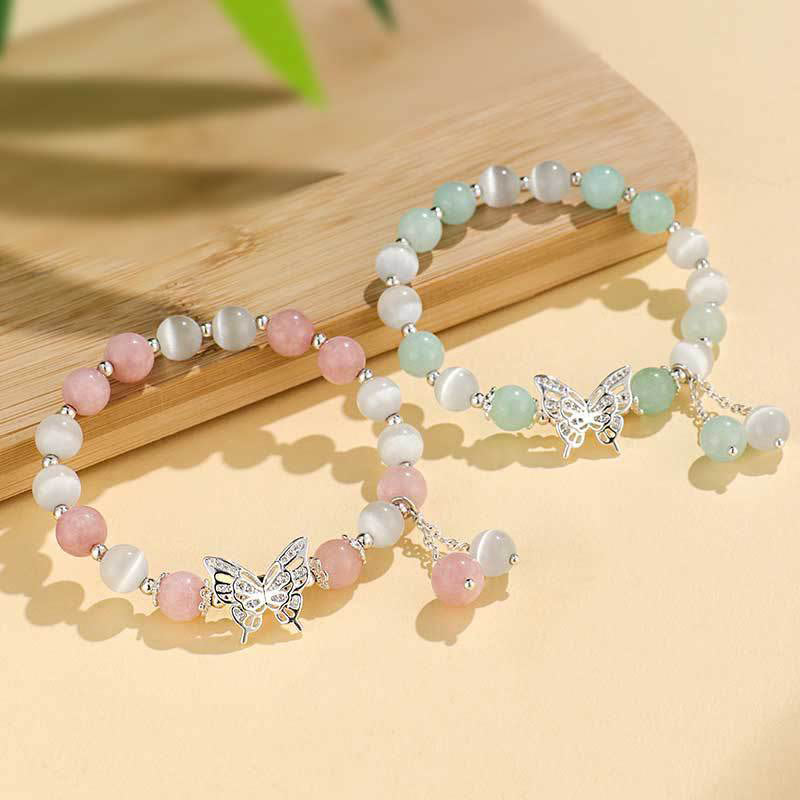 Bracelet d'amour en chrysobéryl œil de chat et calcédoine 8 mm