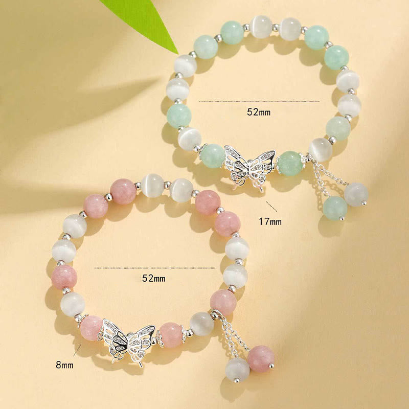 Bracelet d'amour en chrysobéryl œil de chat et calcédoine 8 mm
