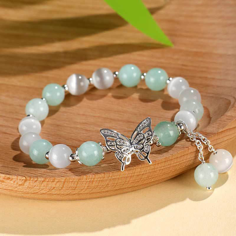 Bracelet d'amour en chrysobéryl œil de chat et calcédoine 8 mm