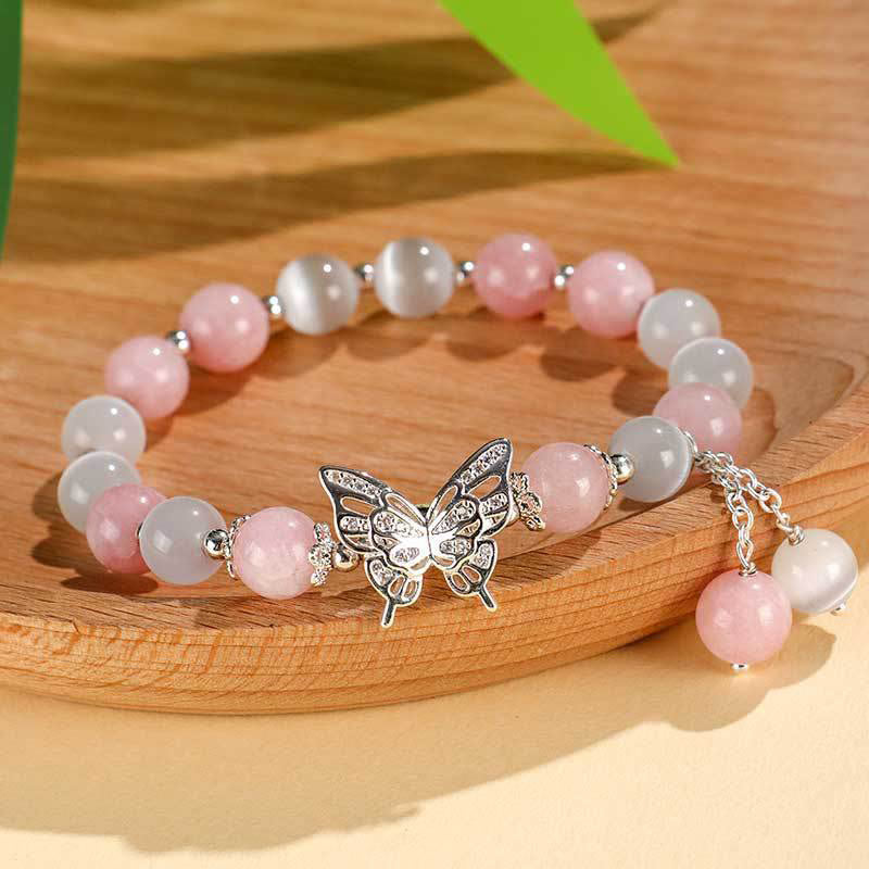 Bracelet d'amour en chrysobéryl œil de chat et calcédoine 8 mm