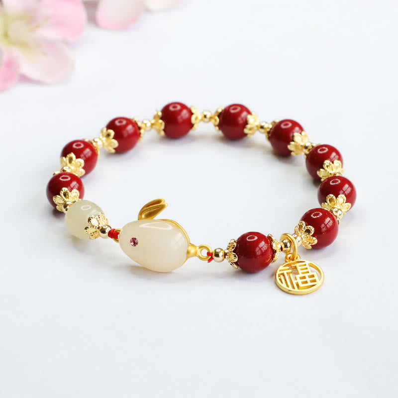 Bracelet de bénédiction en cinabre de 8 mm avec breloque du personnage Fu