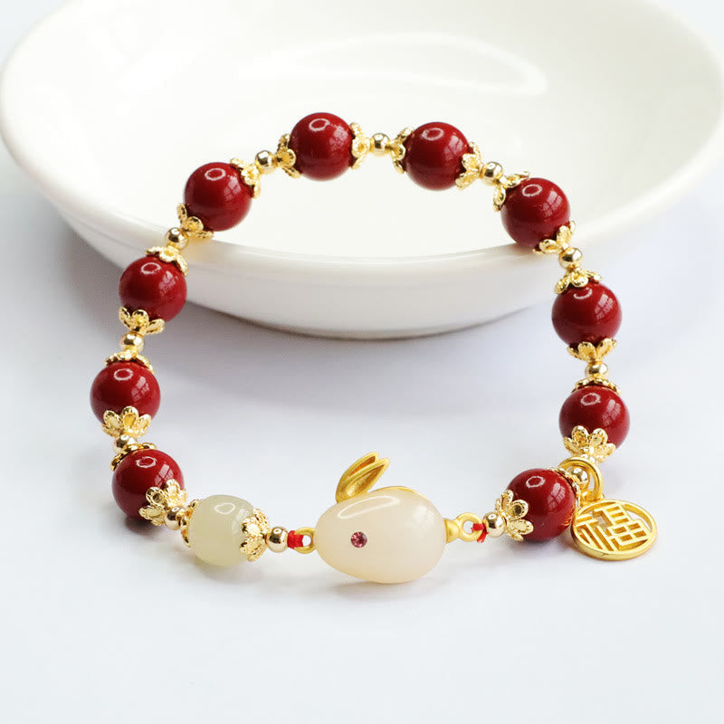 Bracelet de bénédiction en cinabre de 8 mm avec breloque du personnage Fu