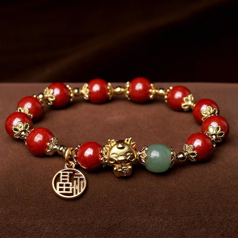 Bracelet de bénédiction du personnage Fu en cinabre de 8 mm, année du dragon
