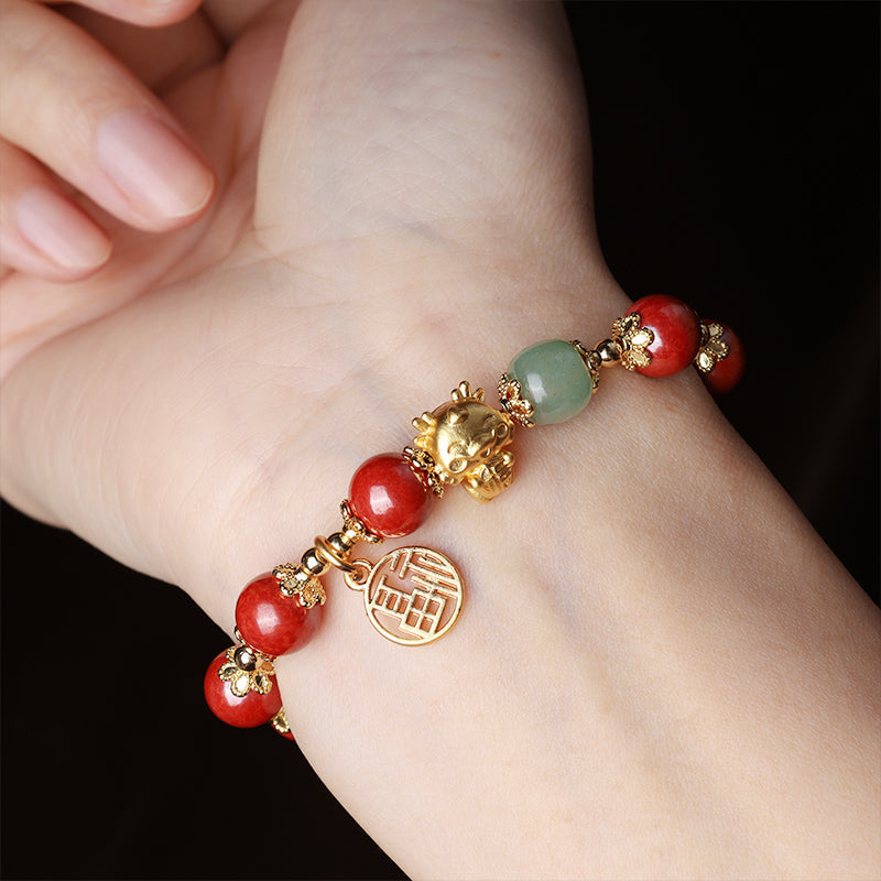 Bracelet de bénédiction du personnage Fu en cinabre de 8 mm, année du dragon